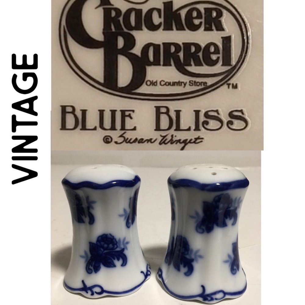 VTG Salt & Pepper Shakers Cobalt Blue Cracker Barrel Bliss Susan Wingit …